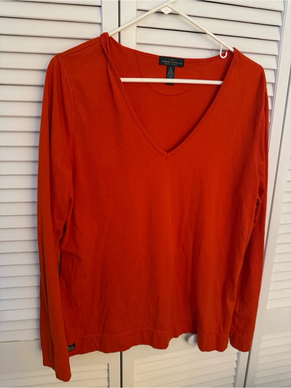 Vintage Lauren Women's V-Neck Top in Orange, XL